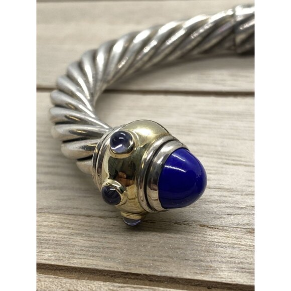 David Yurman Renaissance Lapis Lazuli Lolite Cuff Bracelet 6.25" Silver 14k - Picture 3 of 11